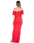 Off Shoulder Ruffle Detail Maternity Maxi Dress