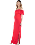 Off Shoulder Ruffle Detail Maternity Maxi Dress