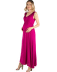 V Neck Sleeveless Maternity Maxi Dress with Belt