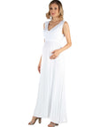 V Neck Sleeveless Maternity Maxi Dress with Belt