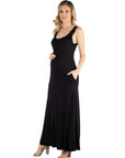 Scoop Neck Sleeveless Maternity Maxi Dress with Pockets