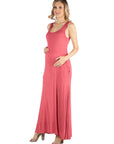 Scoop Neck Sleeveless Maternity Maxi Dress with Pockets