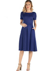 Maternity Midi Dress with Short Sleeve and Pocket Detail