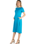 Maternity Midi Dress with Short Sleeve and Pocket Detail