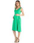 Fit and Flare Sleeveless Maternity Midi Dress with Pockets