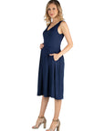 Fit and Flare Sleeveless Maternity Midi Dress with Pockets