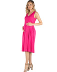 Fit and Flare Sleeveless Maternity Midi Dress with Pockets