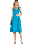 Fit and Flare Sleeveless Maternity Midi Dress with Pockets