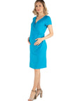 Faux Wrapover Maternity Dress with Cap Sleeves
