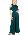 Ruffle Cold Shoulder A Line Maternity Maxi Dress
