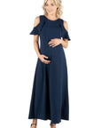 Ruffle Cold Shoulder A Line Maternity Maxi Dress