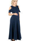 Ruffle Cold Shoulder A Line Maternity Maxi Dress