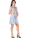 Baby Blue Floral Maternity Sleeveless Mini Shift Dress