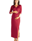 Floral V-Neck Side Slit Maternity Maxi Dress