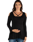 Long Sleeve Maternity Criss Cross Cold Shoulder Top