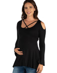 Long Sleeve Maternity Criss Cross Cold Shoulder Top