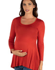 Long Sleeve Solid Color Swing Style Flared Maternity Tunic Top