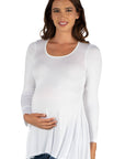 Long Sleeve Solid Color Swing Style Flared Maternity Tunic Top