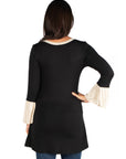 Black and Beige Bell Sleeve Hi Low Maternity Tunic Top
