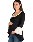 Black and Beige Bell Sleeve Hi Low Maternity Tunic Top