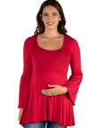 Long Bell Sleeve Flared Maternity Tunic Top