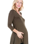 Three Quarter Sleeve V-Neck Maternity Tunic Top