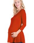 Three Quarter Sleeve V-Neck Maternity Tunic Top