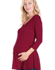 Three Quarter Sleeve V-Neck Maternity Tunic Top