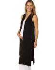 Sleeveless Long Maternity Cardigan with Side Slit