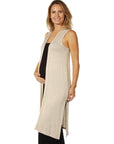 Sleeveless Long Maternity Cardigan with Side Slit