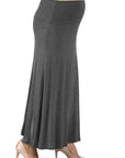 Womens Elastic Waist Solid Color Maternity Maxi Skirt