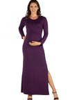 Long Sleeve Side Slit Maternity Maxi Dress