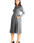 Midi Length Fit N Flare Pocket Maternity Dress