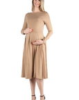 Midi Length Fit N Flare Pocket Maternity Dress