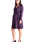 Chic V-Neck Long Sleeve Belted Maternity Dress