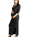 Floral V-Neck Side Slit Maternity Maxi Dress