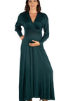 V-Neck Long Sleeve Maternity Maxi Dress