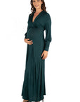 V-Neck Long Sleeve Maternity Maxi Dress