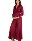 V-Neck Long Sleeve Maternity Maxi Dress