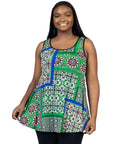 Casual Green Print Plus Size Scoop Neck Tank Top