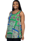 Casual Green Print Plus Size Scoop Neck Tank Top