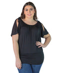 Plus Size Womens Solid Color Short Sleeve Split Shoulder Top