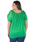 Plus Size Womens Solid Color Short Sleeve Split Shoulder Top
