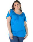 Plus Size Womens Solid Color Short Sleeve Split Shoulder Top