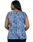 Plus Size Navy Print Pleated Crew Neckline Back Closure Sleeveless Top
