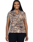 Plus Size Brown Print Short Sleeve V Neck Wrap Top