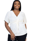 Plus Size V Neck Knot Front Kimono Sleeve Top