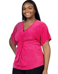 Plus Size V Neck Knot Front Kimono Sleeve Top