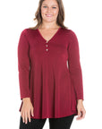 Flared Long Sleeve Plus Size Henley Tunic Top