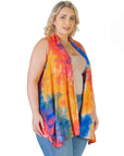 Orange Tie Dye Plus Size Open Front Shrug Vest